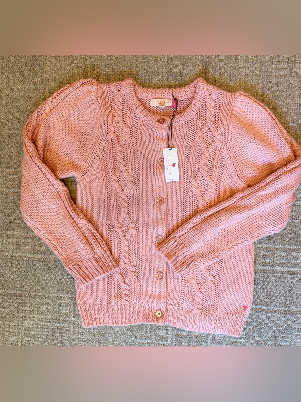 NWT Pink Chicken girls Pink Cable Cardigan size 12